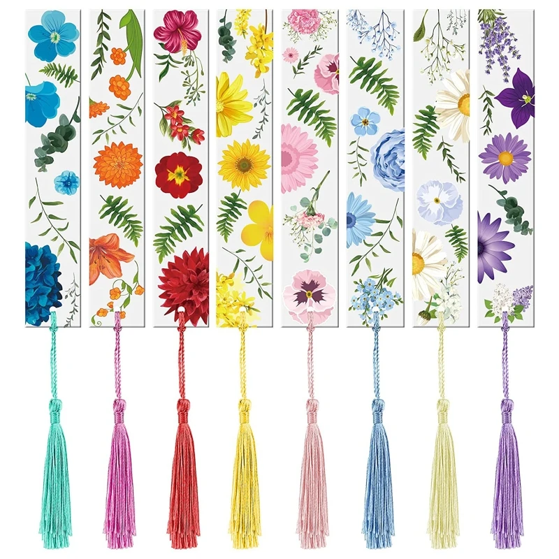 J6PA Exquisite Floral Bookmarks Transparent Flower Page Marker with Colorful Silky Tassel for Women Girls Adults Kids 8 PACK
J6PA Exquisite Floral Bookmarks Transparent Flower Page Marker with Colorful Silky Tassel for Women Girls Adults Kids 8 PACK