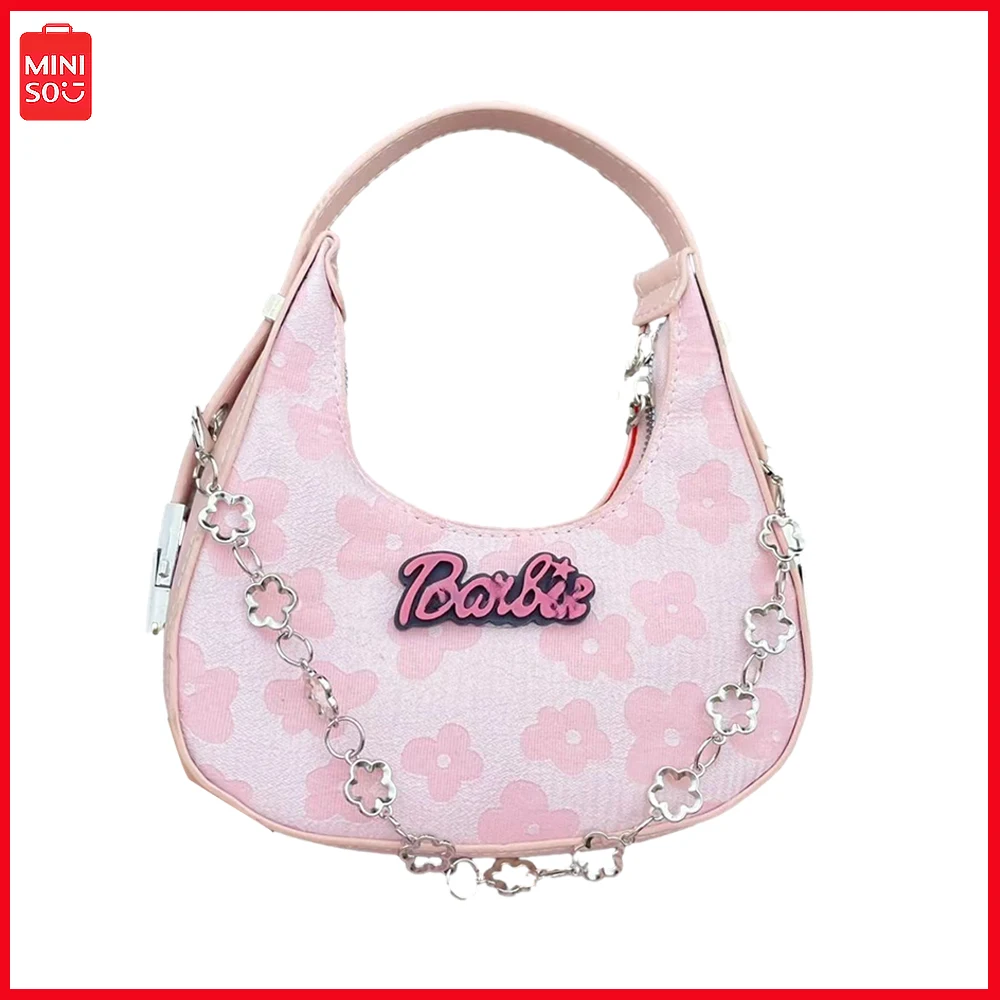 

Miniso Barbie Kawaii Original Delicate Underarm Bag with Shoulder Crescent Bag New Casual Female French Female Bag Birthday Gift