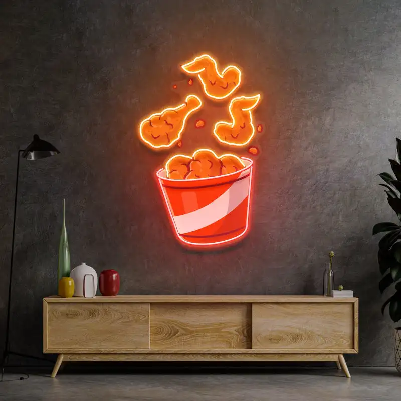 

Flying Fried Chicken Neon Sign Custom Led Neon Light for Bedroom Living Room Home Wall Decor Acrylic Artwork UV Signs Decoration