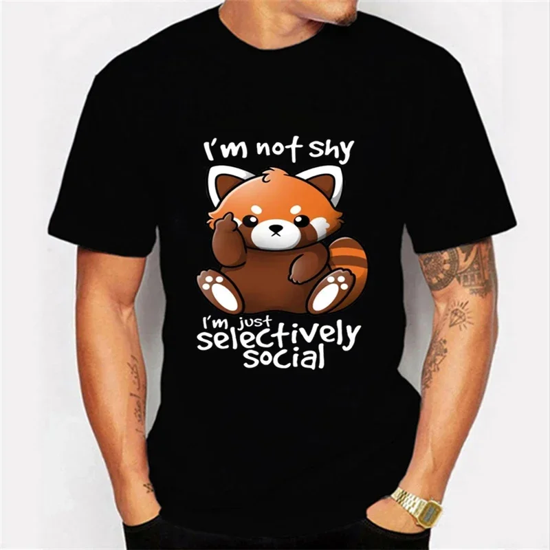 

2024 summer new men t shirt Panda Men T Shirts I'm Not Shy I'm Just Selectively Social short sleeves pure cotton tops streetwear