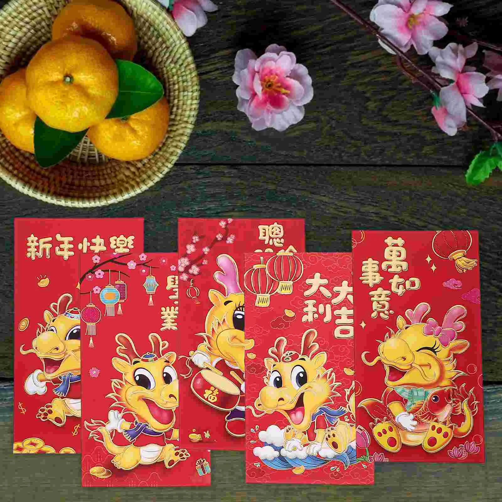 Красные конверты HongBao в китайском стиле, новогодние пакеты для денег, сумки для денег, красные конверты с карманами (смешанный стиль)