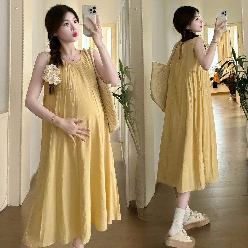 Summer Pregnant Women's Sleeveless French Style Large Size Dress Yellow Maternity Sundress Long Loose Pregnancy Chiffon Dresses
Summer Pregnant Women's Sleeveless French Style Large Size Dress Yellow Maternity Sundress Long Loose Pregnancy Chiffon Dresses