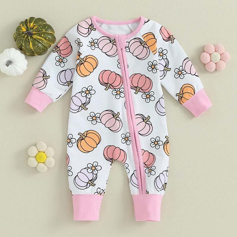 Fashion Toddler Infant Baby Girls Crew Neck Romper Long Sleeve Floral Pumpkin Print Oblique Zipper Jumpsuit Outfits
Fashion Toddler Infant Baby Girls Crew Neck Romper Long Sleeve Floral Pumpkin Print Oblique Zipper Jumpsuit Outfits
