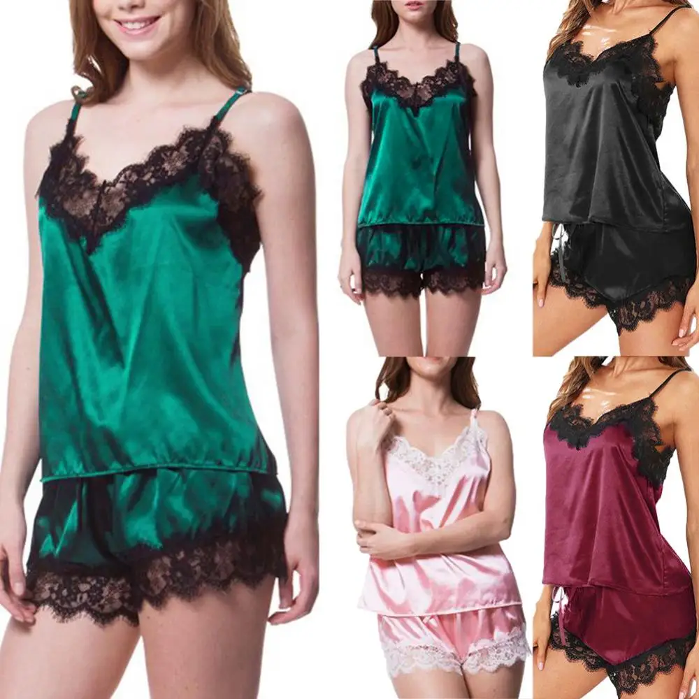 Women Pajama Suit V-Neck Stretch Satin Babydoll Lady Sexy Lace Imitation Silk Pajamas Shorts Sleepwear Nightwear пижама женская
Women Pajama Suit V-Neck Stretch Satin Babydoll Lady Sexy Lace Imitation Silk Pajamas Shorts Sleepwear Nightwear пижама женская