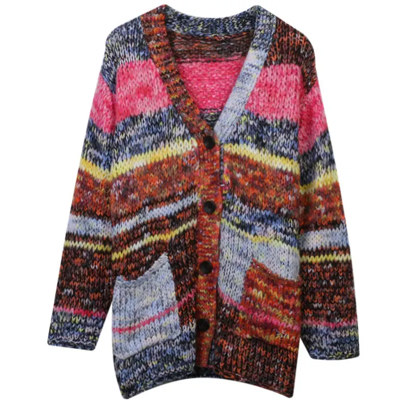 Women Striped Cardigans Knitwear Star Same Style Contrasting Colors Sweaters Autumn Spring Thick Needle Hand Crochet Loose Tops
Women Striped Cardigans Knitwear Star Same Style Contrasting Colors Sweaters Autumn Spring Thick Needle Hand Crochet Loose Tops