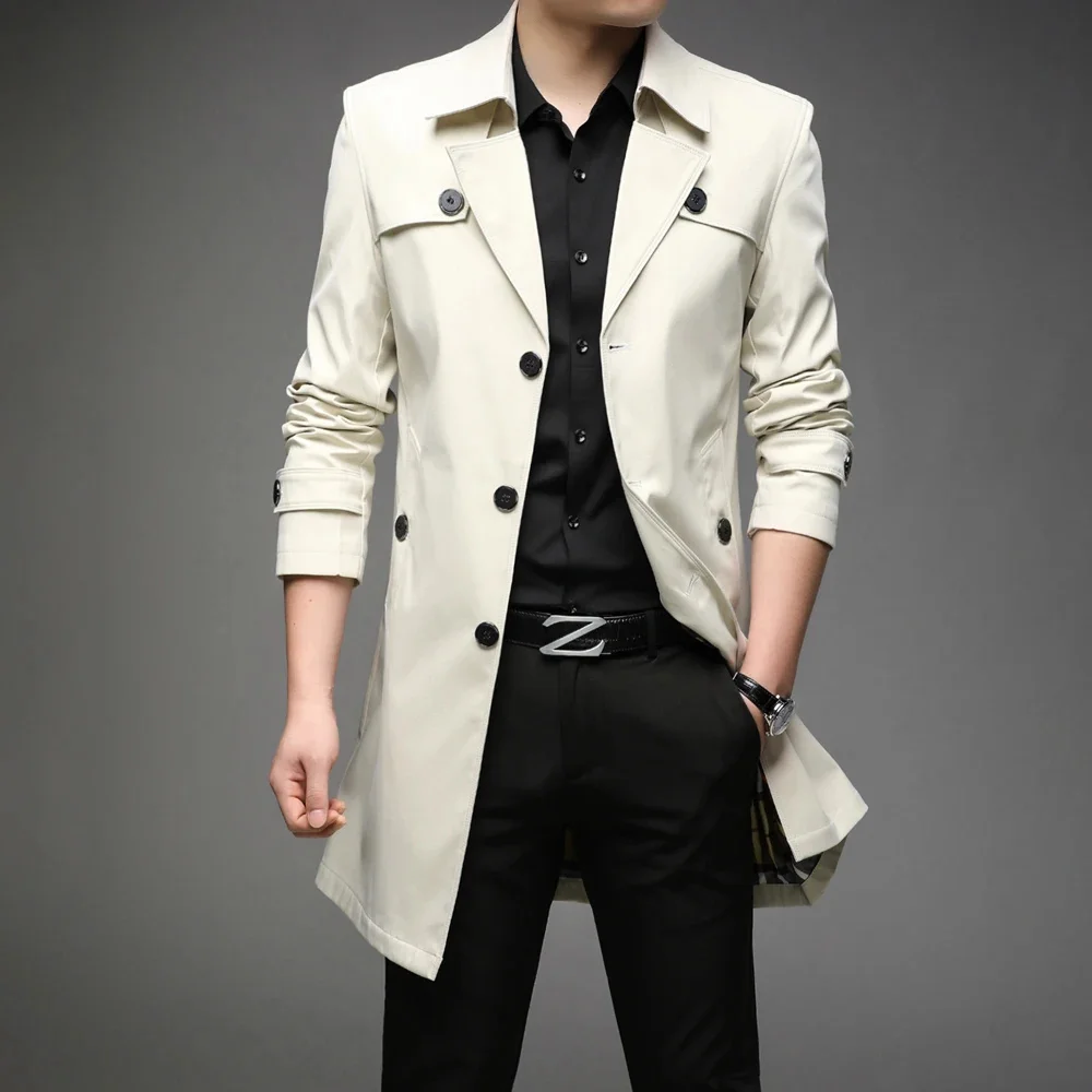 Men Long Trench Coats Hight Quality Button Windbreaker Mens Fashion Turn Down Collar Solid Outerwear Jackets Plus Size
Men Long Trench Coats Hight Quality Button Windbreaker Mens Fashion Turn Down Collar Solid Outerwear Jackets Plus Size