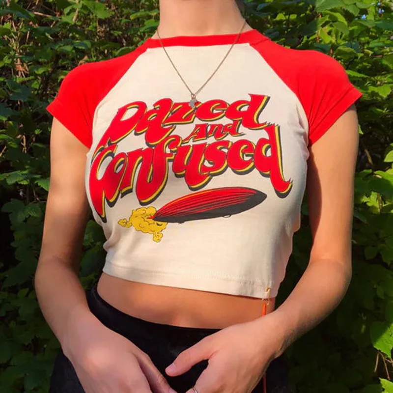 Basic Round Neck y2k Top Contrast Print T-shirt Fashion Casual Short Top Women's Summer Slim Fit Graphic T Shirts Crop Top Women
Basic Round Neck y2k Top Contrast Print T-shirt Fashion Casual Short Top Women's Summer Slim Fit Graphic T Shirts Crop Top Women