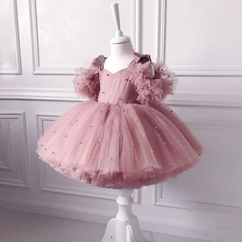 

Baby girl dress 1st birthday party Baby girl outfit pearl princess tutu dress Children's Pageant girl's dress Children's wear