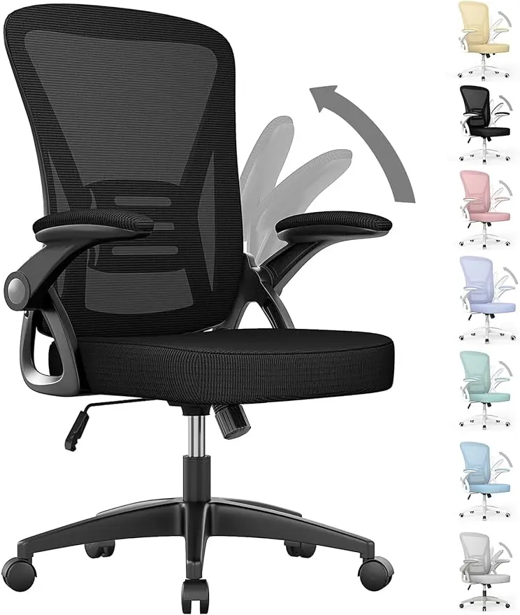 

naspaluro Ergonomic Office Chair, Mid Back Desk Chair with Adjustable Height, Swivel Chair with Flip-Up Arms and Lumbar Support,