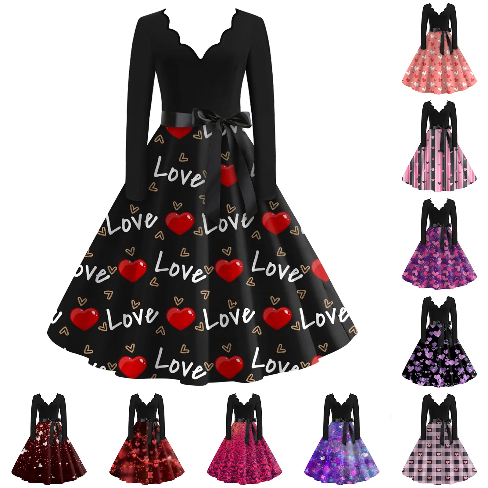 Women's Fashion V-Neck Dresses Casual Slim Valentine's Day Printed Long Sleeve Dresses Temperament Elegant Dress فساتين طويلة
Women's Fashion V-Neck Dresses Casual Slim Valentine's Day Printed Long Sleeve Dresses Temperament Elegant Dress فساتين طويلة