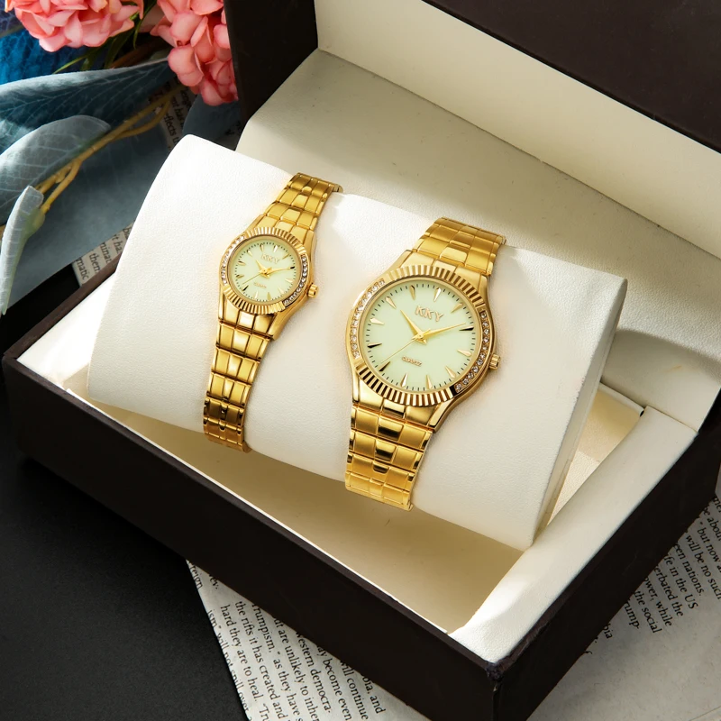 

Новые роскошные золотые часы KKY для мужчин и женщин, модные спортивные водонепроницаемые часы с бриллиантами, парные кварцевые часы