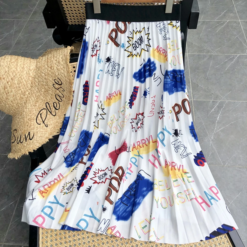 Letter Printed Midi Skirt Fun Graffiti Pleated Skirts High Elastic Waist Black White Jupe Spring Summer Y2K Long Falda VD4061
Letter Printed Midi Skirt Fun Graffiti Pleated Skirts High Elastic Waist Black White Jupe Spring Summer Y2K Long Falda VD4061