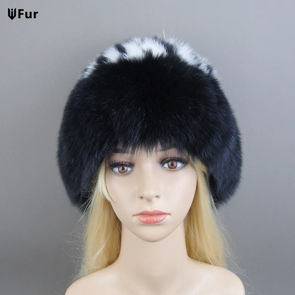 

Real Fox Fur Pompom Bomber Winter Hats Russian Female Ski Mask Natural Raccoon Fur Hat Knitted Skullies Beanies Fall Women's Cap