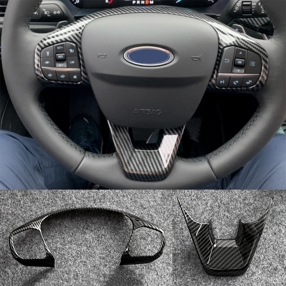 

For Ford Focus 2019-2024 Steering Wheel Panel Bezel Trim Moulding ABS Carbon Fiber Styling