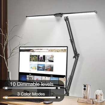 더블 헤드 LED 책상 램프, 무단 조도 조절 LED 컴퓨터 모니터 조명, USB 테이블 램프, 사무실 공부 독서 조명 고정장치 무드등 독서등 모니터 led 조명 컴퓨터 책상 램프 모니터조명 모니터조명 조명 무드등 책상 조명 책상조명 모션데스크 스텐드 led 조명