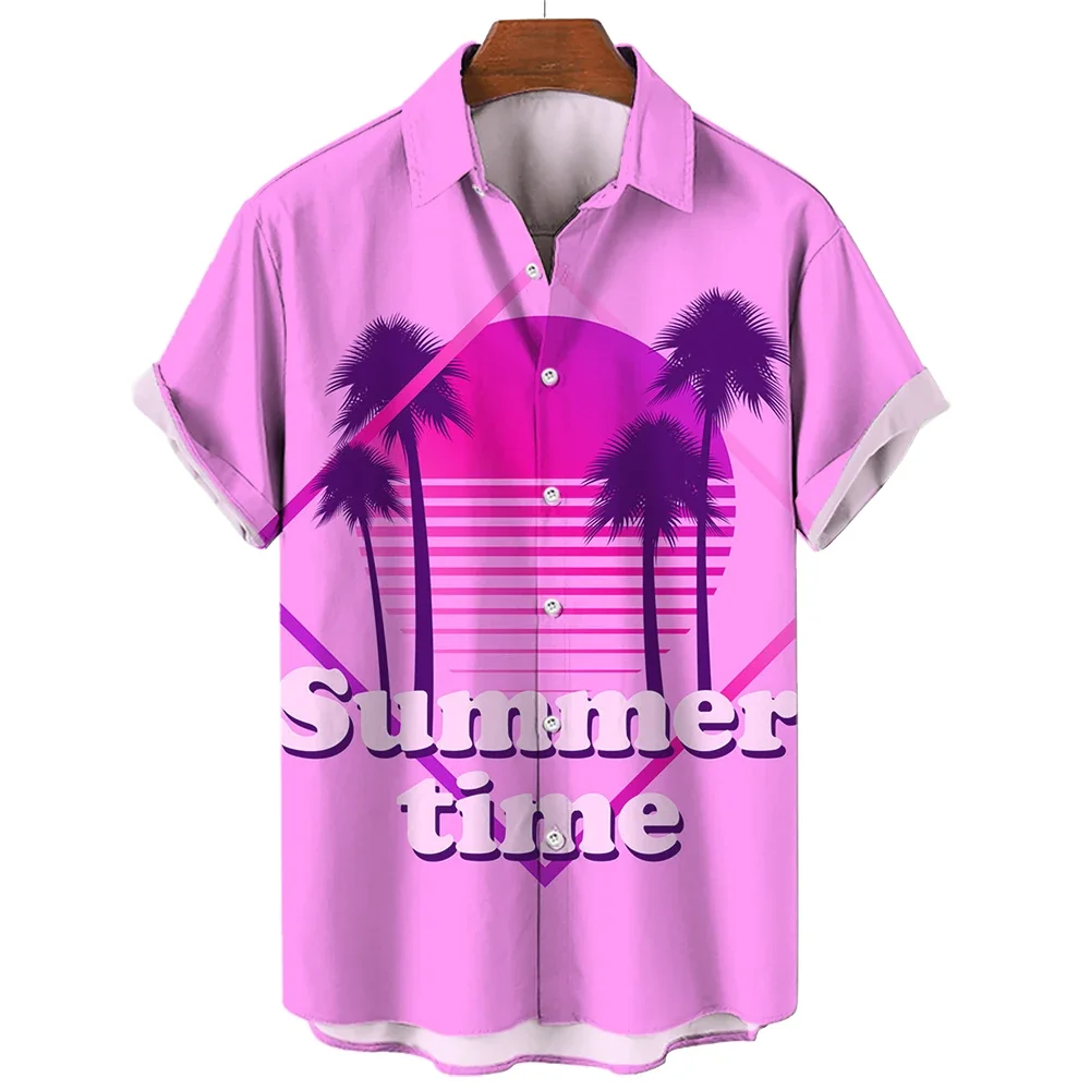 

Топ с коротким рукавом и принтом кокосового дерева, Пляжная Повседневная рубашка большого размера, гавайская Мужская рубашка, летняя одежда, 2023
