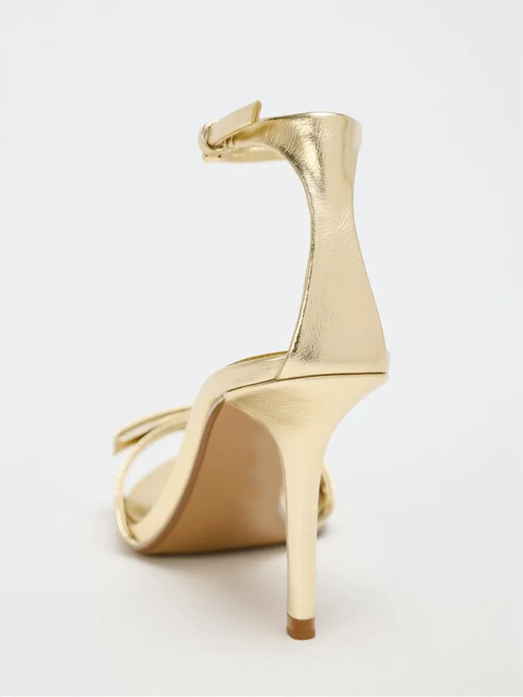 Crazy Gold Ankle Strap Thin Heeled Sandals Women Sexy Open Toe Butterfly Knot Designer High Heels Elegant Banquet Wedding Shoes 23 S380258db6fbf4fda941b5210195260d2B