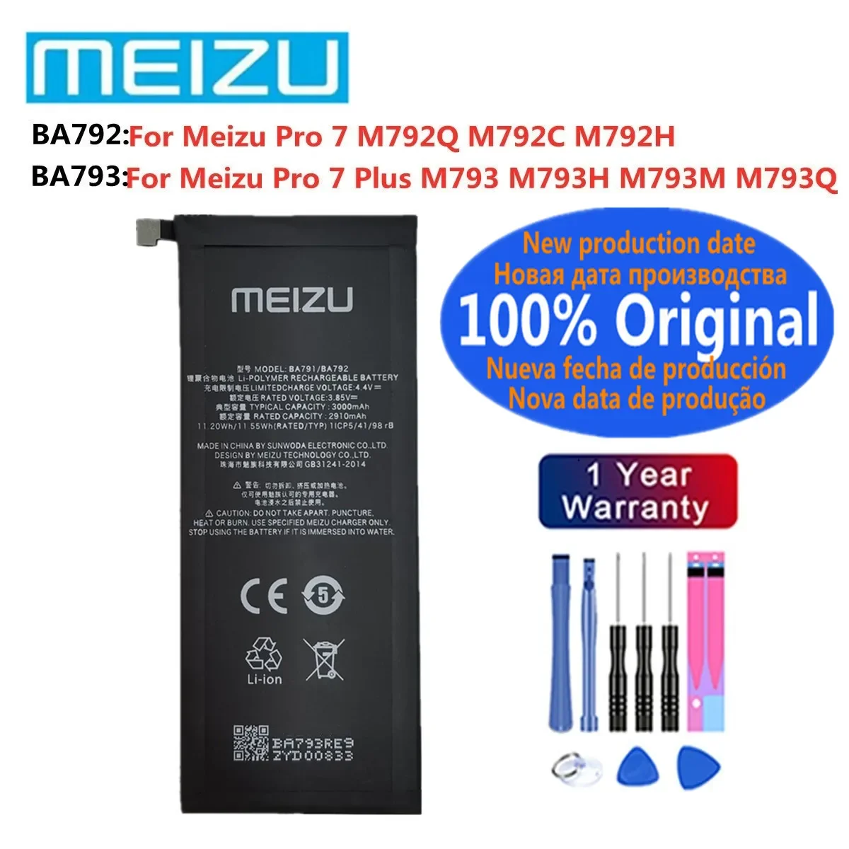 

BA792 BA793 100% Оригинальный аккумулятор для телефона Meizu Pro 7 Pro7 Plus M792Q M792C M792H BA791 M793 M793H M793M M793Q аккумулятор
