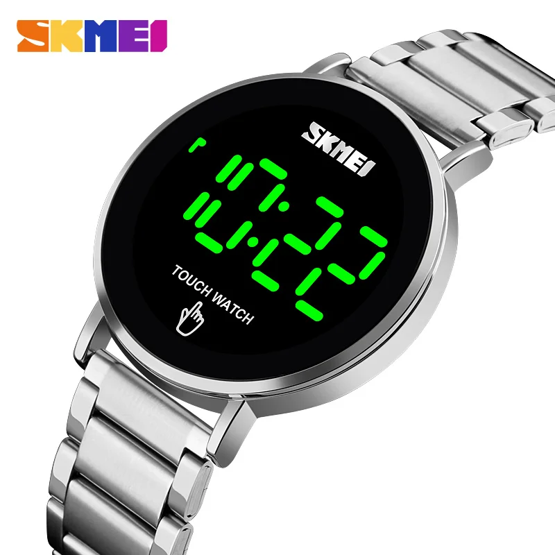 

Skmei 1550 Stainless Steel Strap Montre Homme Fashion Men Digital Watch Male Touch Screen LED Light Display 3bar Waterproof