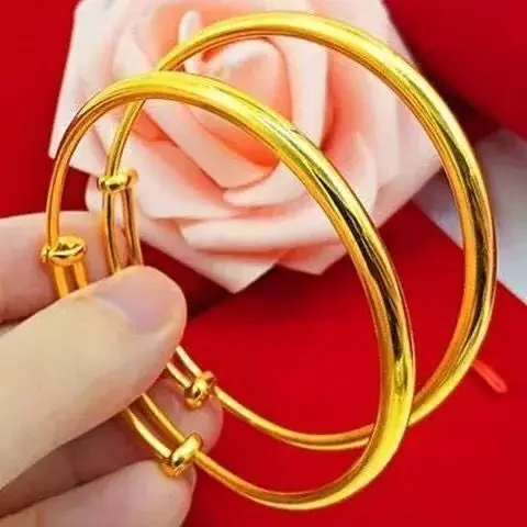 

Mencheese Copy 100% 999 Pure Full Real Alluvial Gold Bracelet Women's Fashion Yellow Gold Glossy Solid Bracelet Gift for Mother