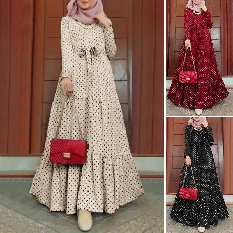 

Dubai Abaya Turkey Long Robe Ramadan Eid Muslim Women Dots Dress Kaftan Morocco Evening Dresses Arab Islam Femme Musulman Jilbab