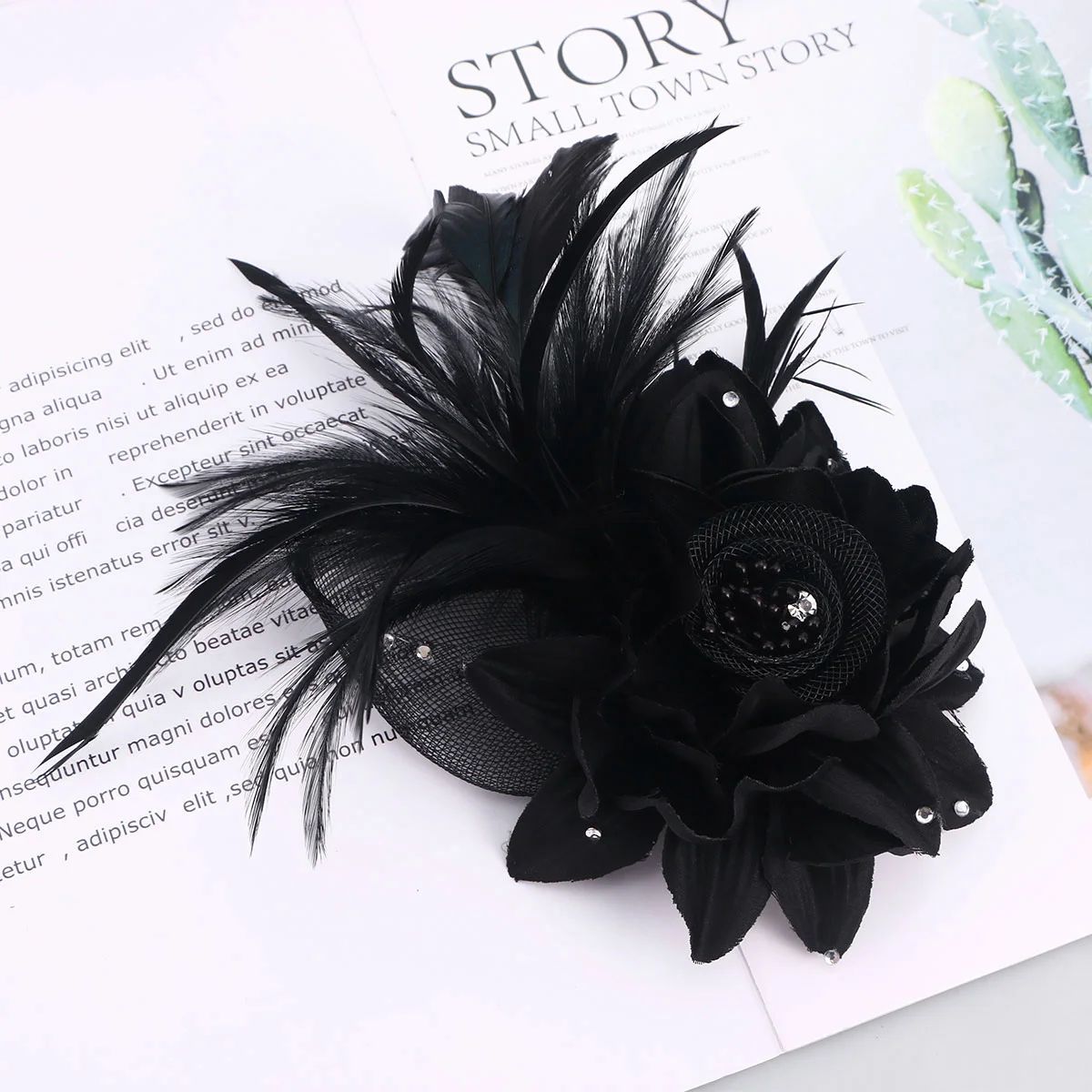 

1pc Handmade Fabrics Brooch Flower Headband Headdress Hairpins for Lady Women Grils (Black)