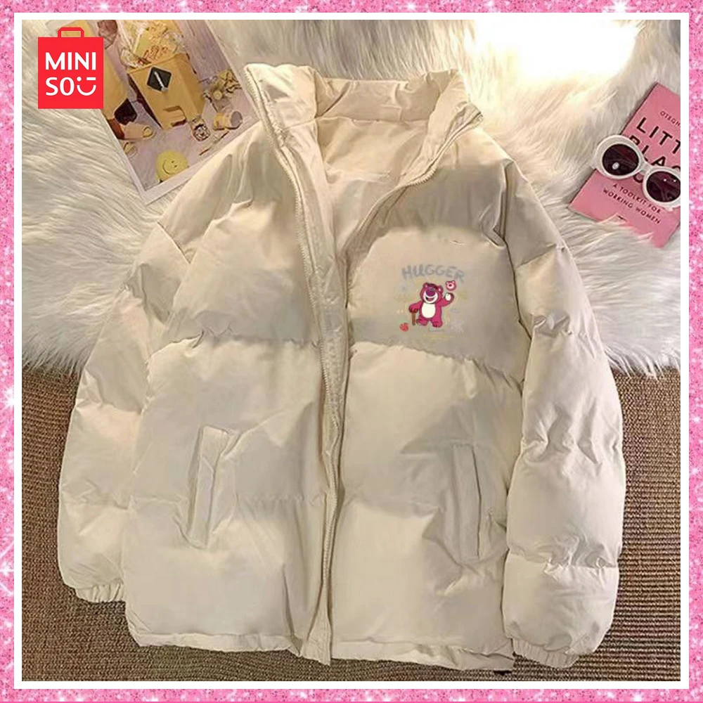 

2024 Miniso Lotso New Winter Boy Girl Blue Couples Windproof Thickened Cotton Down Jacket Fashion Loose Coat White Birthday Gift