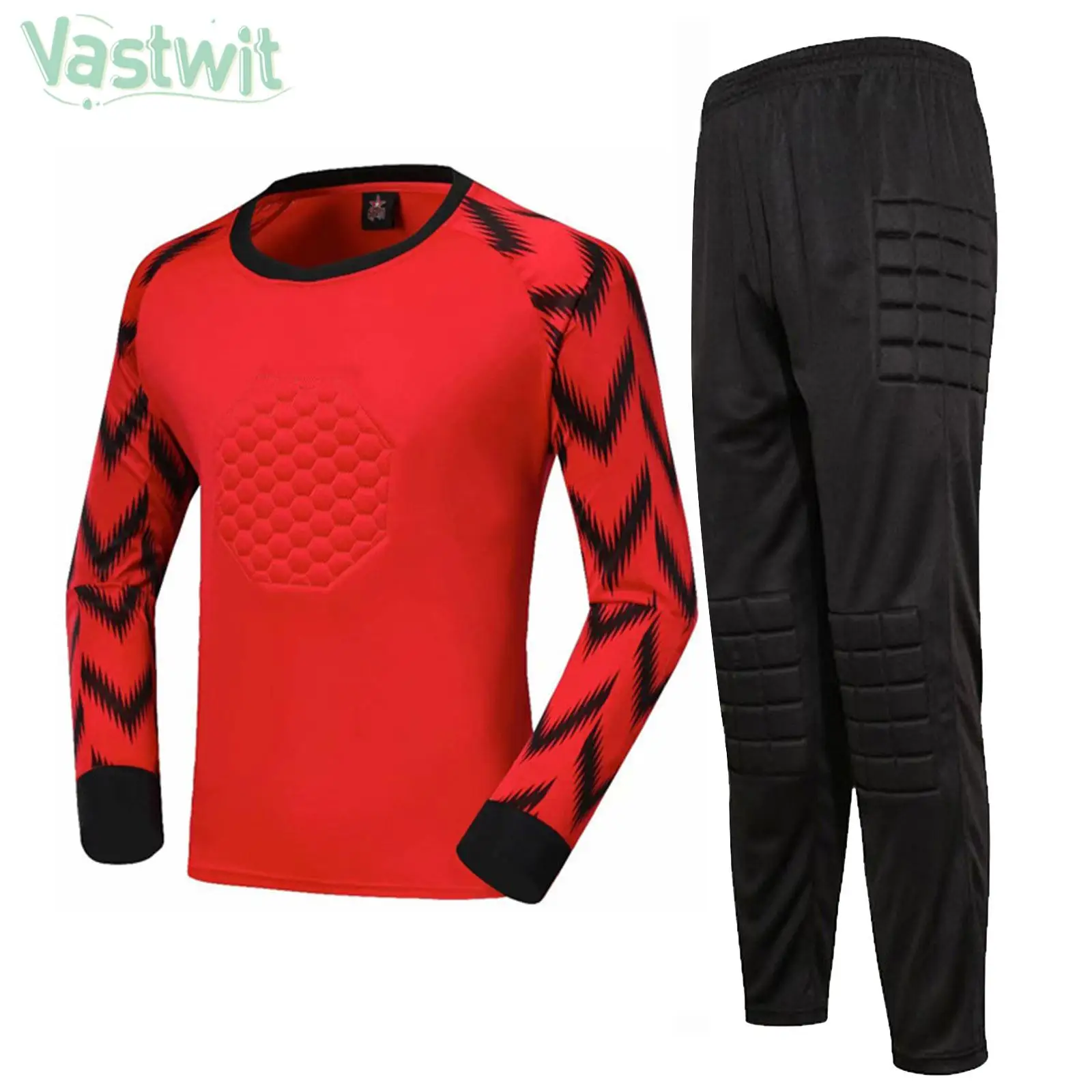 

9-14Y Boys Soccer Goalkeeper Goalie Sport Suit Kids Football Training Match Uniform Long Sleeve Protective Padded T-shirt Pants