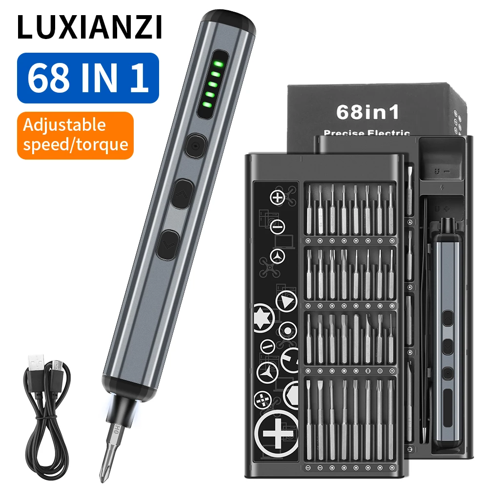 

LUXIANZI 68 in 1 Cordless Electric Screwdriver Set For iPhone Glasses Watch PC Repair Power Tool Magnetic Screw Driver Bits