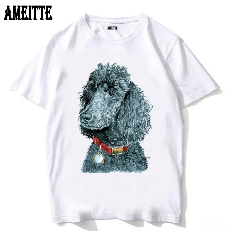 

Harajukkuu Black Poodle Print T-Shirt New Summer Fashion Men Short Sleeve Funny Dog Design Cool Boy Casual Tops Hipster Man Tees
