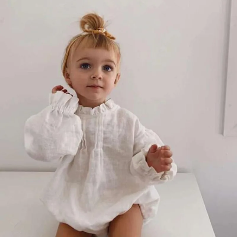 

Cotton Organic Cotton Newborn Infant Baby Girls Romper Muslin Bubble Jumpsuit Playsuit Long Sleeve Newborn Outfits Baby Clothes