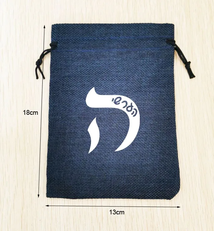 

150 Pieces Custom Logo 13x18cm Drawstring Navy Linen Bags Pouches Printed With White Color Logo Home Storage Bag