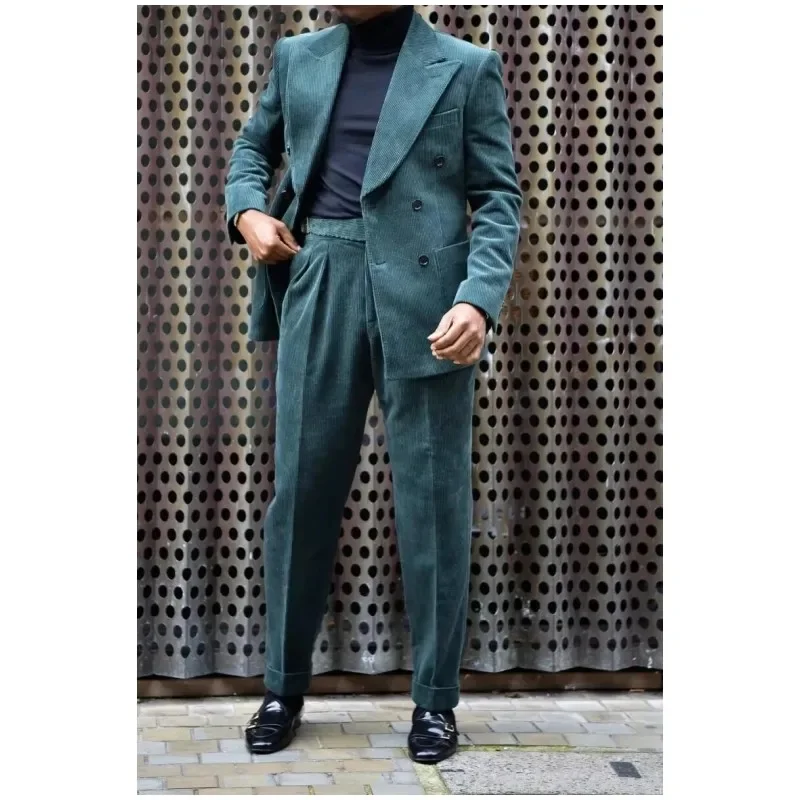 

Fashion Corduroy Peak Lapel Men Suits Wedding Masculino Terno Tuxedo Slim Fit Groom Prom Costume Homme Blazer 2 Pcs Jacket+Pant