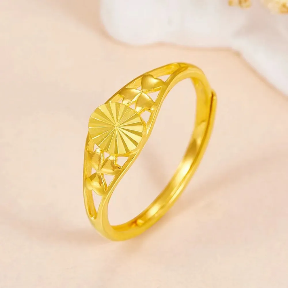 

Real Pure 999 24K Yellow Gold Band Women Lucky Flower Carved Star Oval Ring 2.04-2.14g