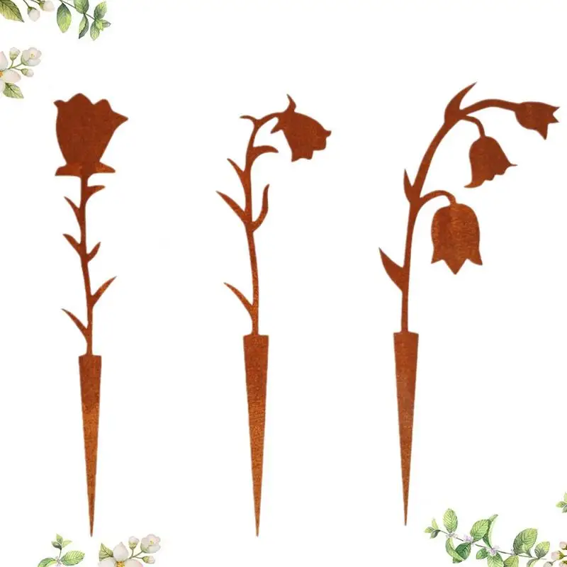 

3PCS Metal Flower Garden Stakes for Spring Decor Lily of the Valley Flower Metal Silhouette Decorative Garden Stakes Yard Art