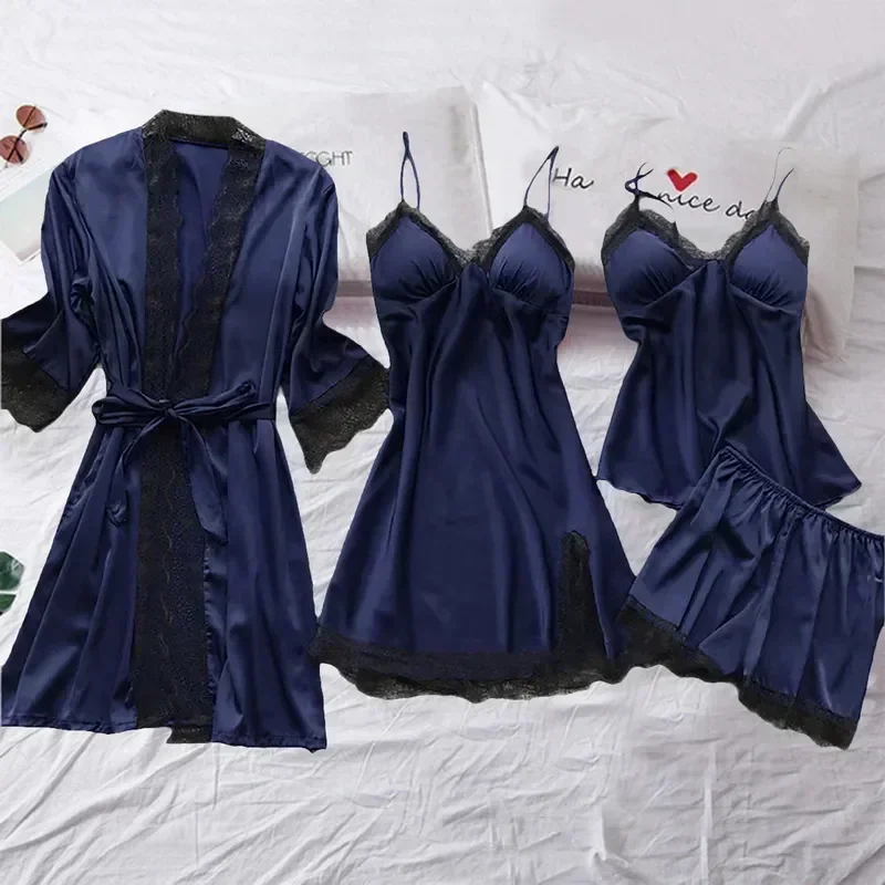 

Pijama Set Nightdress Suit Sleep Cami Spring Nightwear Satin Home Nighties Wear Womens Pajamas Silk Robe Lace Gown V-neck