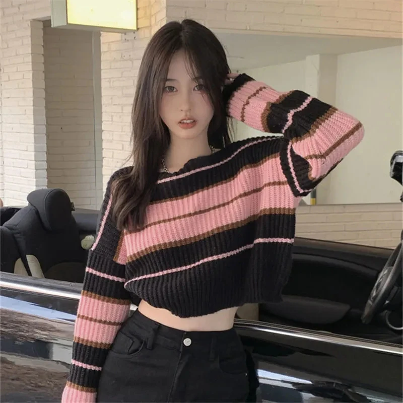 Korean Striped Sweaters Women Harajuku Streetwear Sexy Cropped Pullovers Autumn Long Sleeve Female Casual Fashion Jumpers
Korean Striped Sweaters Women Harajuku Streetwear Sexy Cropped Pullovers Autumn Long Sleeve Female Casual Fashion Jumpers