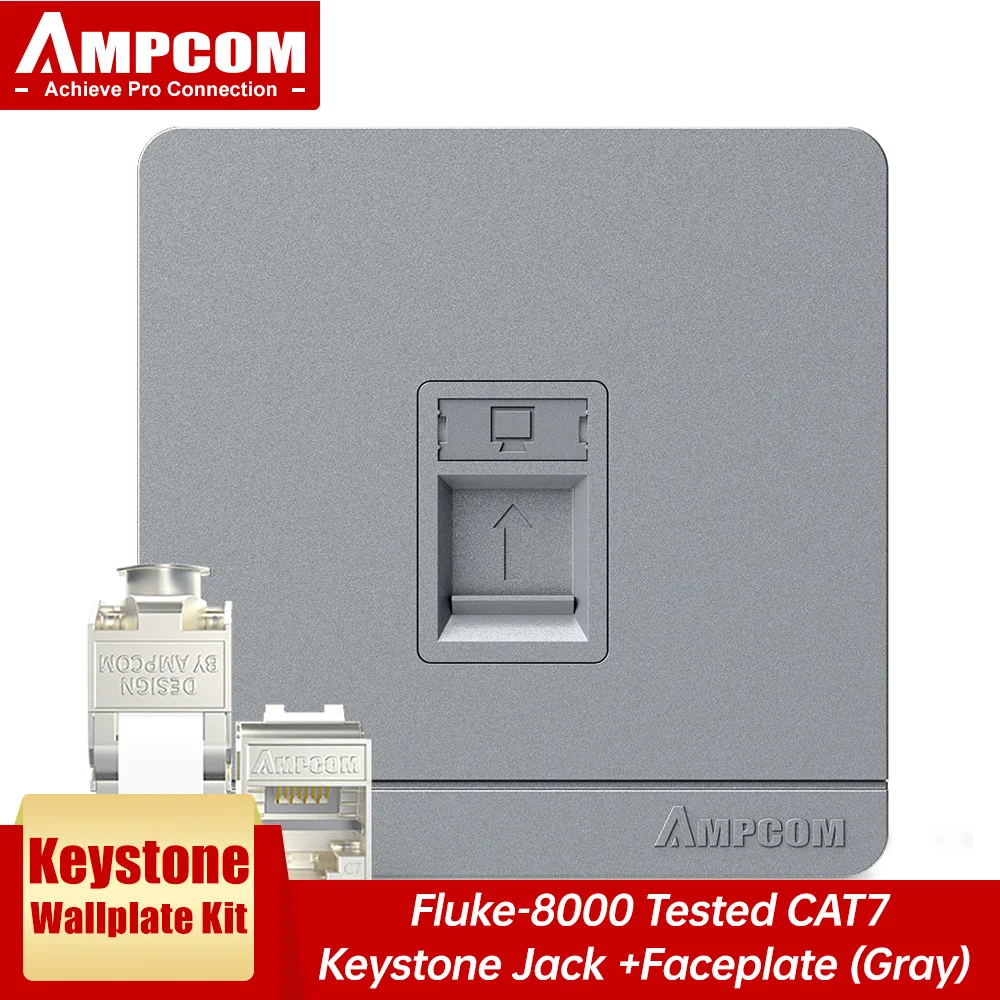 

AMPCOM (UL Listed) Wall Faceplate with CAT7 10Gbps STP Keystone Jack, RJ45 Self-Locking Zinc Alloy Module With 86mm Wall Plate