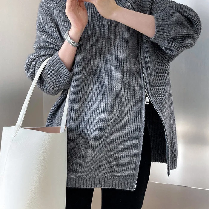 Lazy style high neck zipper solid color high-grade knit sweater wear sweater loose long sleeve warm
Lazy style high neck zipper solid color high-grade knit sweater wear sweater loose long sleeve warm