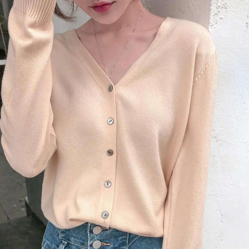 

Women Knitted Cardigans Autumn Winter 2024 Single Breasted V-neck Sweater Fashion Short Loose Knitwear Solid Cardigan Jumpers