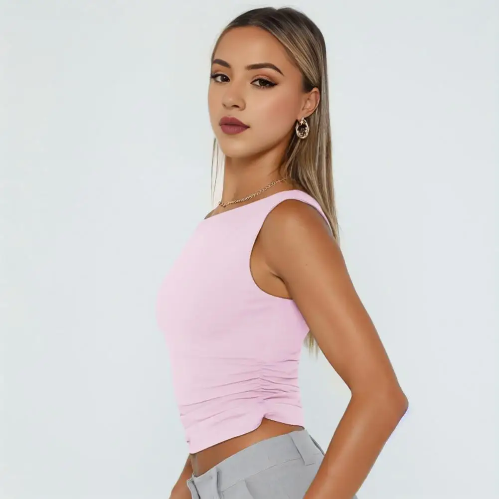 

Slim Fit Off-shoulder Top Stylish Women's Summer Vest with Skew Collar Asymmetrical Neckline Sleeveless Pullover Top in for A