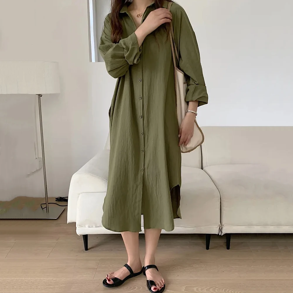 Shirt Dress Solid Color Side Split Spring Summer Temperament Loose-fitting Long Dress Casual Dress Maxi Dresses
Shirt Dress Solid Color Side Split Spring Summer Temperament Loose-fitting Long Dress Casual Dress Maxi Dresses