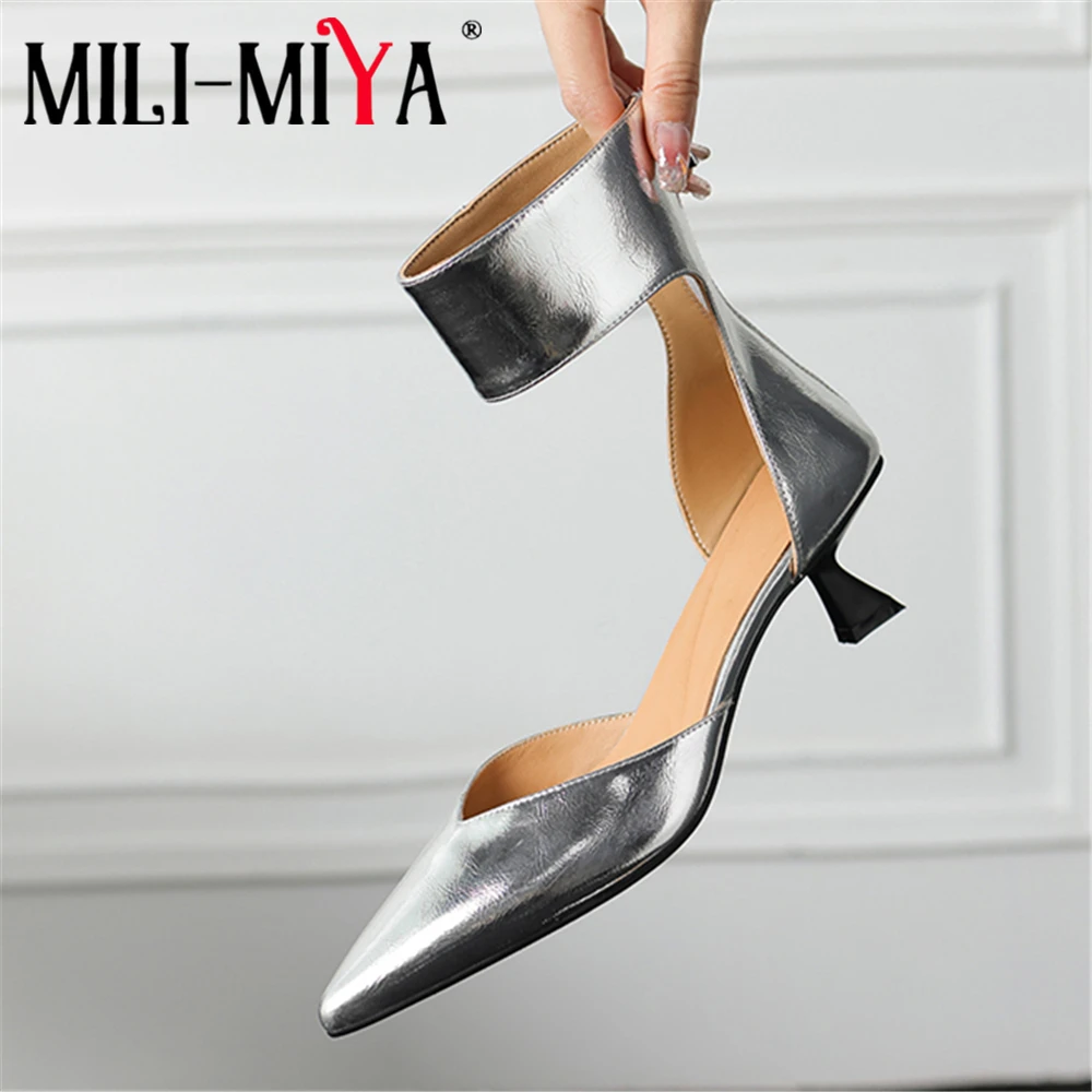 

Женские босоножки MILI-MIYA из мягкой овечьей кожи, модные босоножки с острым носком на тонком каблуке и ремешком на щиколотке, женская обувь