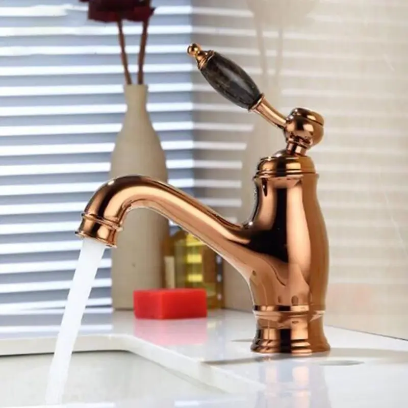 Bathroom Faucet Rose Gold Basin Single Jade Handle One Hole Lever Mixer Tap Hot and Cold Deck Mounted Faucet Supply Hose
Bathroom Faucet Rose Gold Basin Single Jade Handle One Hole Lever Mixer Tap Hot and Cold Deck Mounted Faucet Supply Hose