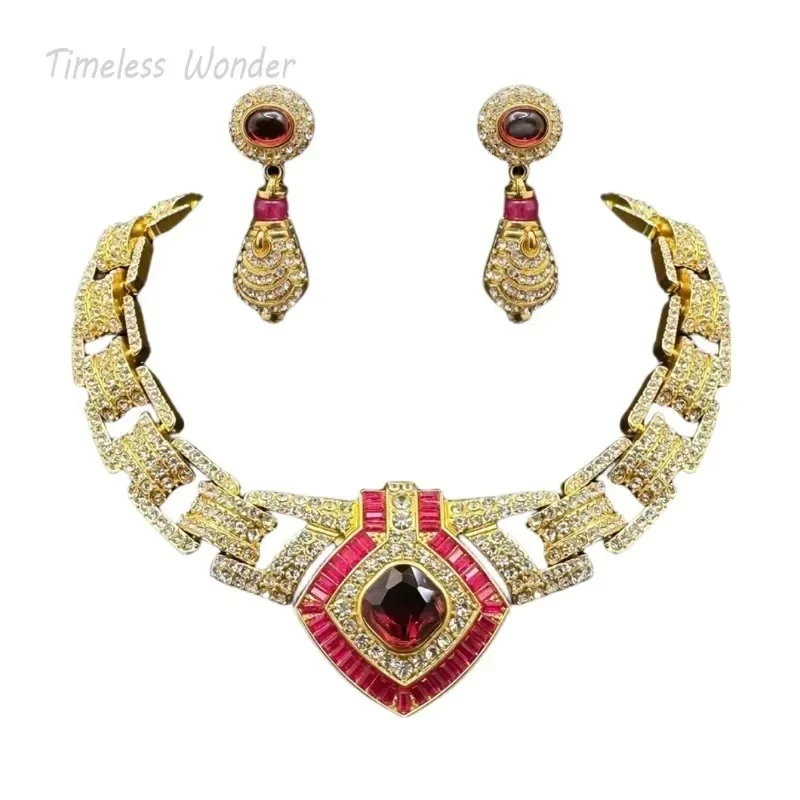 

Timeless Wonder Fancy Zircon Geo Statement Necklaces for Women Designer Jewelry Rare Luxury Top Runway Gift Medieval Set 2618