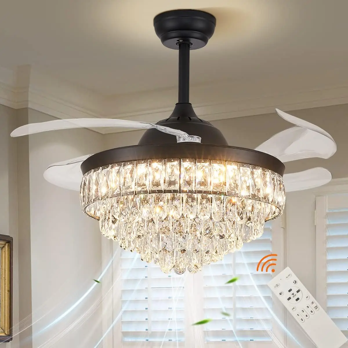 42'' Dimmable Fandelier Crystal Ceiling Fans with Lights Invisible Fandelier, Ceiling Fan for Bedroom Dining Room Living Room
42'' Dimmable Fandelier Crystal Ceiling Fans with Lights Invisible Fandelier, Ceiling Fan for Bedroom Dining Room Living Room