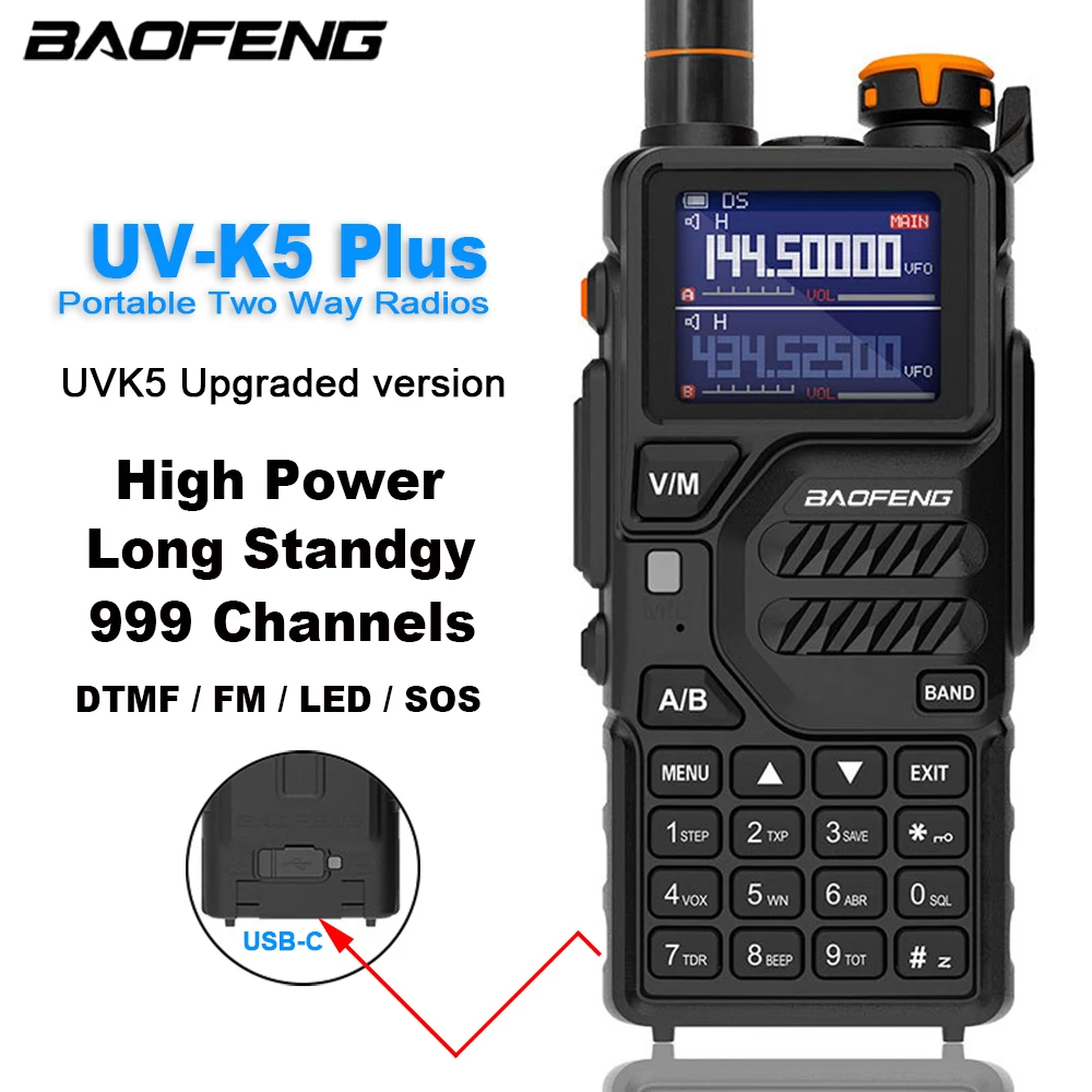 

UV-K5 Plus BAOFENG New Portable Walkie Talkie K5/K6 Upgraded Version Two Way Radios UV-K5Pro High Power Long Range Type-C Charge