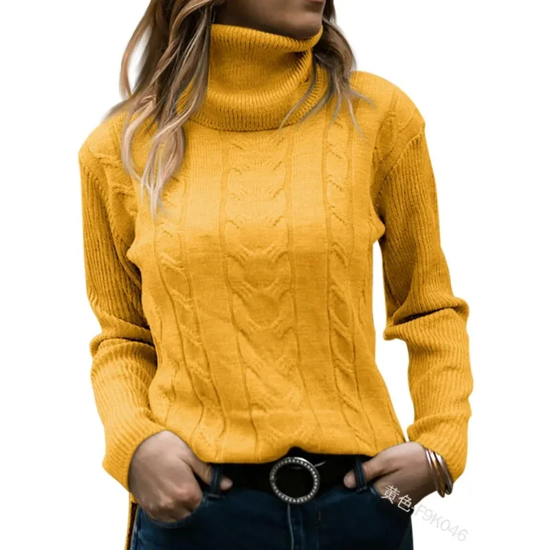 

Элегантный женский вязаный пуловер, свитер, топ, водолазка с длинным рукавом, винтажная трикотажная верхняя одежда, уличная одежда на осень и зиму