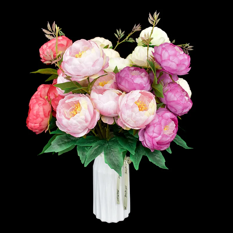 

10 Pieces Pink Champagne 6 Peony Silk Artificial Flowers Simulation Flower Home Desktop Flower Table Decoration Wedding Bouquet