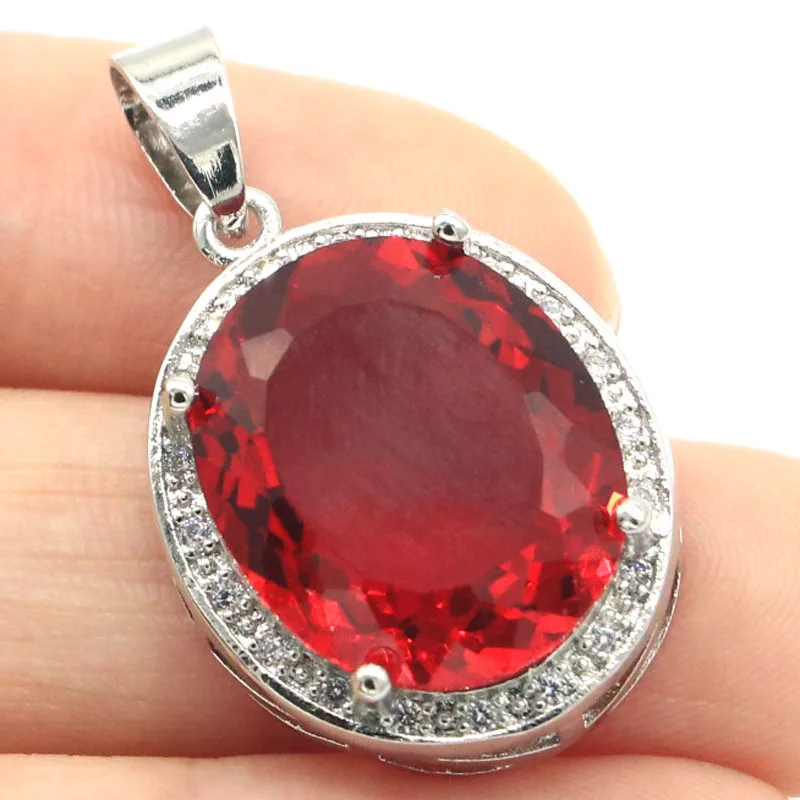 

31x19mm Ravishing Oval Gemstone Red Blood Rubies Blue Violet Tanzanite White CZ Jewelry For Woman's Silver Pendant Eye Catching